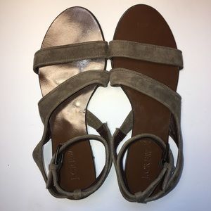 EUC JCrew taupe strappy suede leather sandal.